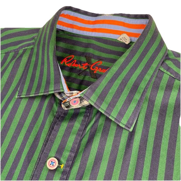 Robert Graham Long Sleeve Striped Button Down collared Shirt Green-XL - Picture 4 of 16